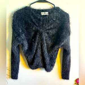 90’s Urban Outfitters Fuzzy Black Eyelash Boatneck Pullover Sweater